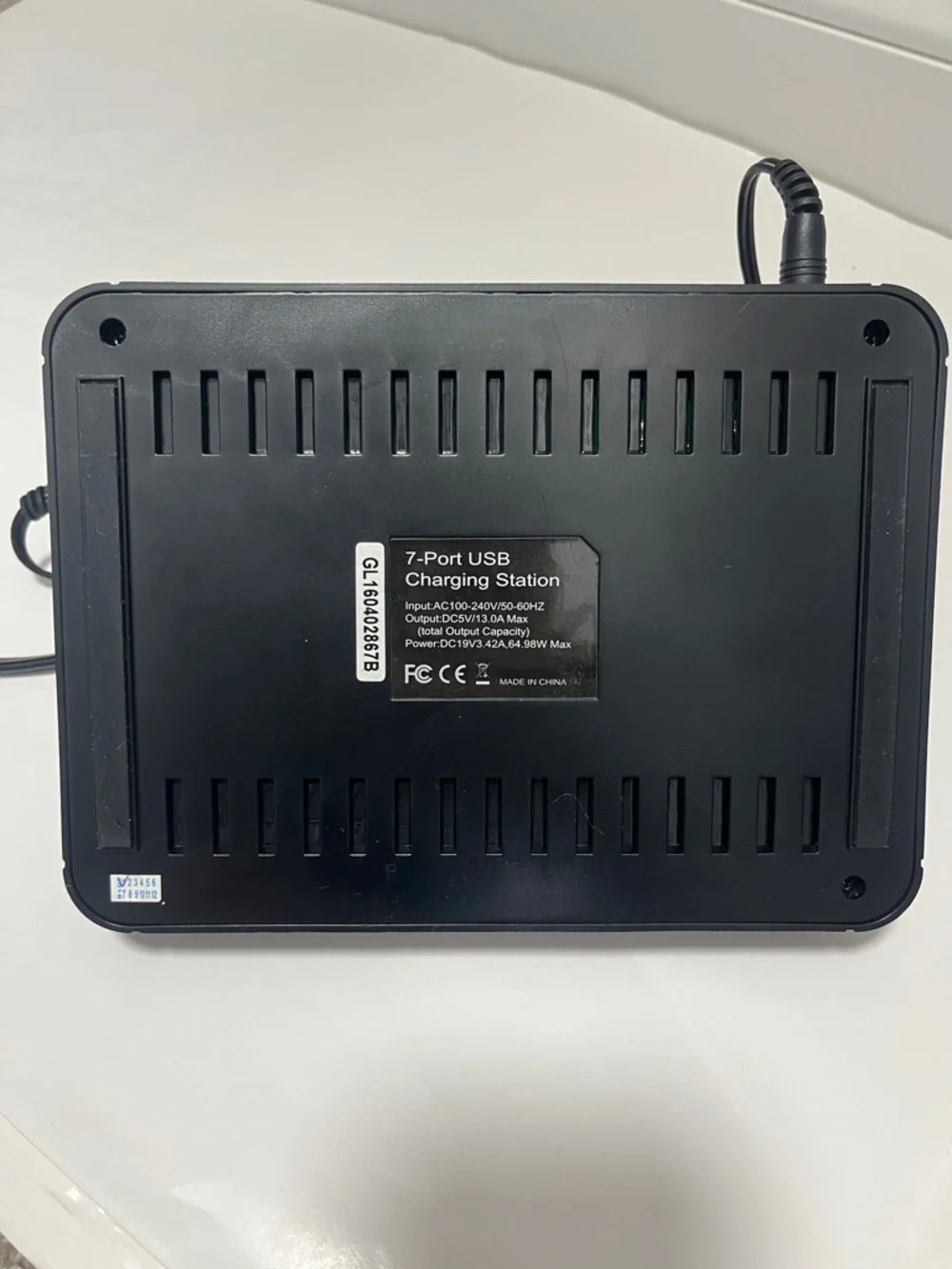 7-Port USB Charging Station; Black Tablet/Accessory Charger with Power Adapter